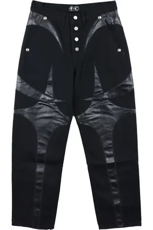 THUG CLUB Faux-leather panelling tapered jeans