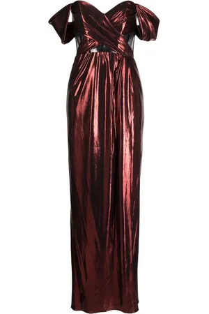 Marchesa Notte Sheer-panel off-shoulder gown
