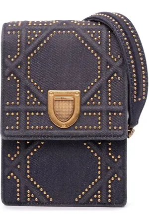 Dior 2017 Studded Denim Vertical Diorama crossbody bag