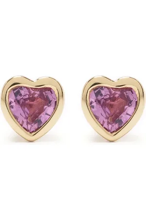 EF Collection 14kt yellow Heart sapphire stud earrings