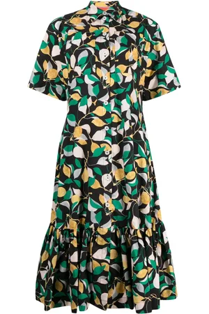 La DoubleJ Orchard-print shirt midi dress