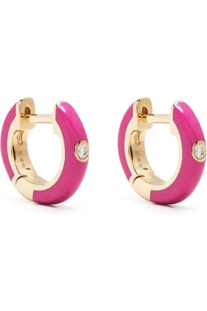 EF Collection 14kt yellow Berry enamel and diamond huggie earrings