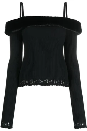 BLUMARINE Faux-fur trim off-shoulder jumper