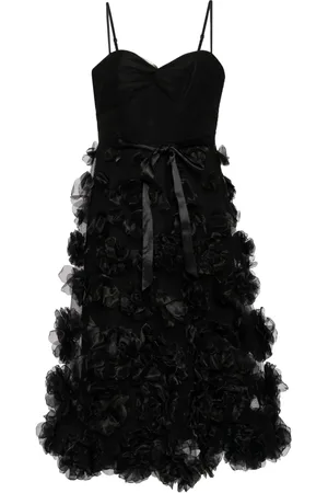 Marchesa Notte Floral-appliqué tulle midi dress