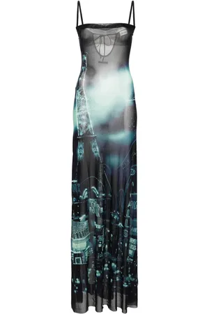 Jean Paul Gaultier Pigalle-print mesh maxi dress