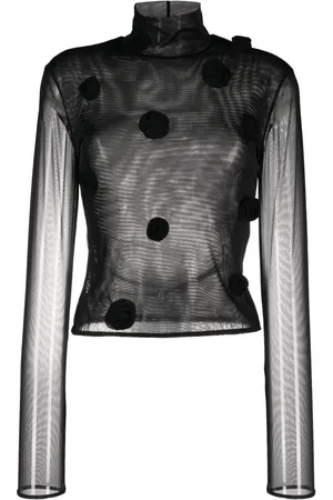 BLUMARINE Floral-appliqué long-sleeve mesh top