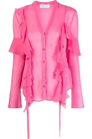 BLUMARINE Ruffled semi-sheer silk blouse