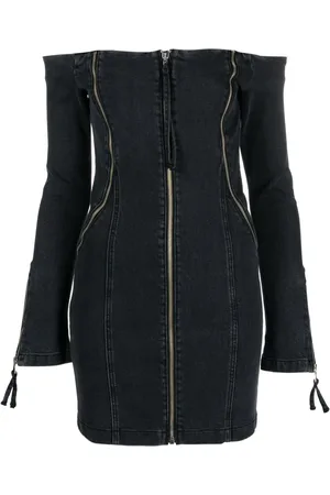 BLUMARINE Off-shoulder zip-up denim dress