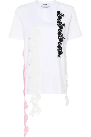 Msgm Lace-appliqué cotton T-shirt