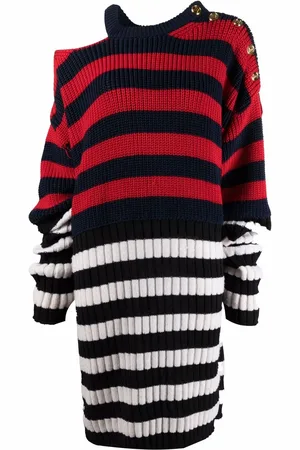 Balmain Ribbed-knit striped dress