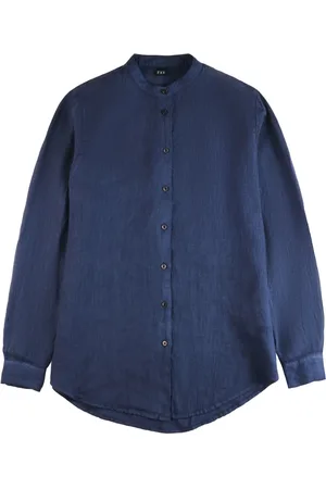 FAY Band-collar linen shirt