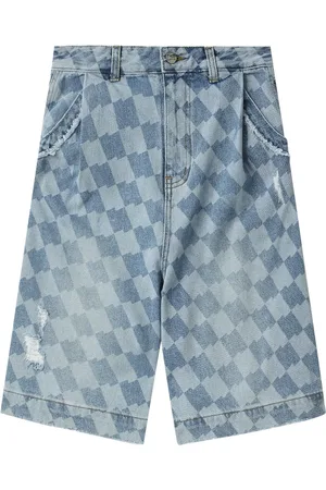 Ader Error Distressed checkerboard-print shorts