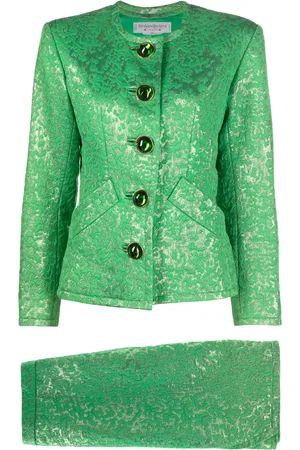 Saint Laurent 1980s collarless jacquard skirt suit