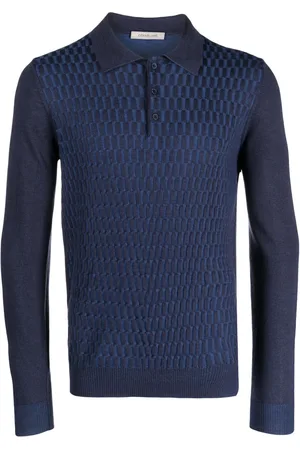 corneliani Patterned intarsia-knit polo shirt