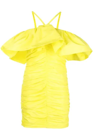 Msgm Ruched ruffle-trim mini dress