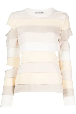 CHRISTOPHER ESBER Ripped-detail stripe-print top