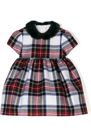 Il gufo Faux-fur collar check-pattern dress
