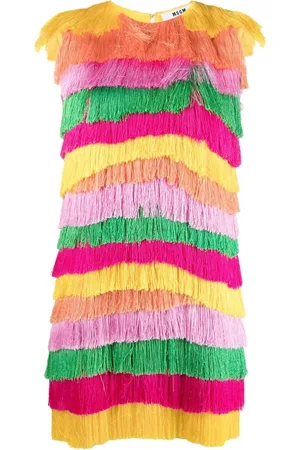 Msgm Fringed tiered mini dress