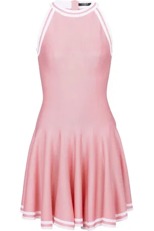 Balmain Contrast-knit sleeveless skater dress