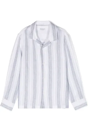 Brunello Cucinelli Camp-collar striped linen shirt