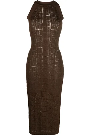 Balmain Monogram mesh midi dress
