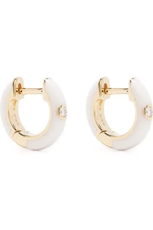 EF Collection 14kt yellow enamel diamond huggie hoop earring