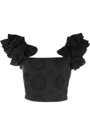ALICE+OLIVIA Tawny ruffled broderie-anglaise crop top