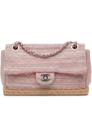 CHANEL 2010-2011 Quilted Tweed Espadrille Chain Flap shoulder bag