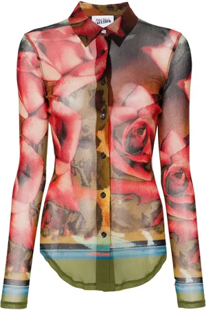 Jean Paul Gaultier Rose-print mesh shirt