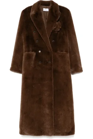 GIUSEPPE DI MORABITO Faux-fur floral-brooch coat