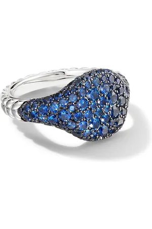 David Yurman 18kt white gold Chevron sapphire pinky ring (10mm)
