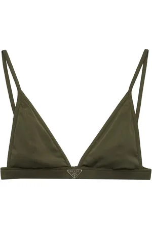 Prada Logo-triangle fine-ribbed bikini top