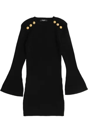 Balmain Embossed-button bell-sleeve dress