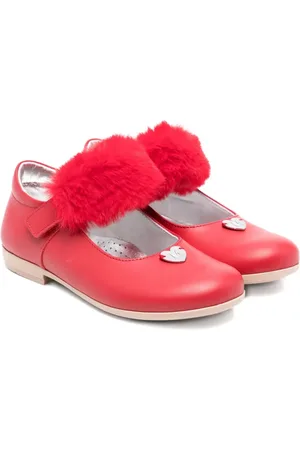 MONNALISA Faux-fur-trimmed heart-detail ballerina shoes