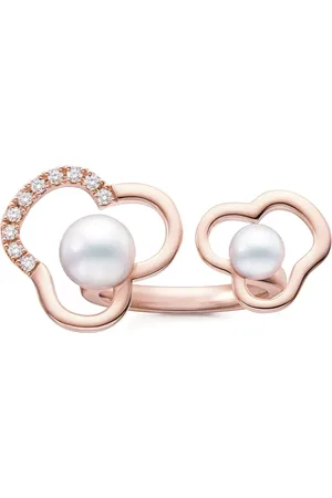 Tasaki 18K rose gold Chants signature akoya pearl and diamonds ring