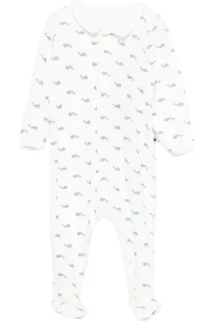 Petit Bateau Whale-print Peter Pan collar sleepsuit