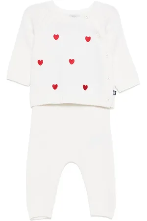 Petit Bateau Heart-embroidered trousers set