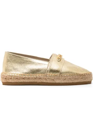 Moschino Logo-lettering metallic leather espadrilles