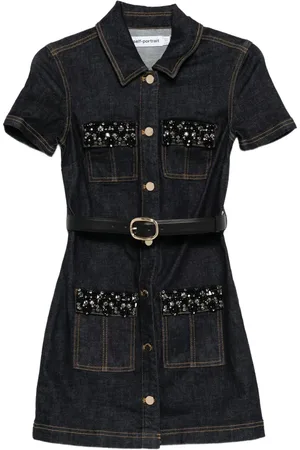 Self-Portrait Embellished denim mini dress