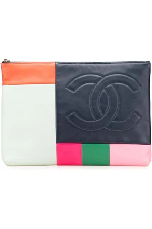 CHANEL 2015 Large Lambskin Colorblock Patchwork O Case clutch bag