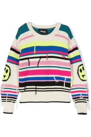 BARROW Striped smiley face-print knit sweater