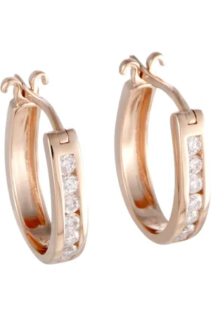 LB Exclusive 14K rose diamond small oval hoop earrings