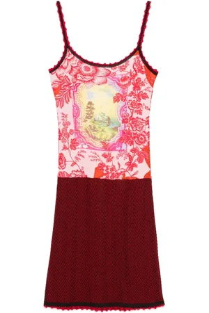 Christian Lacroix 2000s floral-print chevron-pattern dress