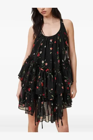 AllSaints Floral tiered ruffled asymmetric day dress