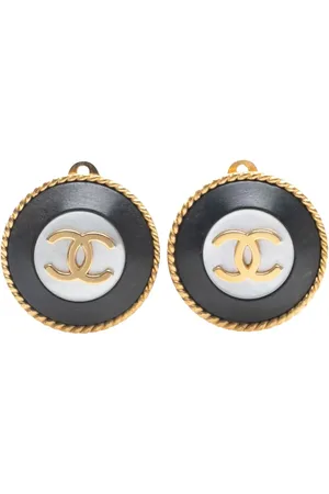 CHANEL 1995 Plated Acrylic CC Button Clip On Earrings costume earrings