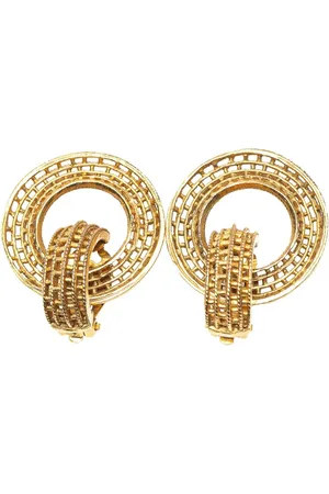 CHANEL 1970-1980 Plated Hoop Clip on Earrings costume earrings