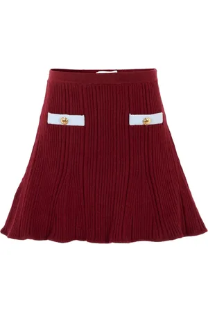Self-Portrait Ribbed-knit button-embellished skirt