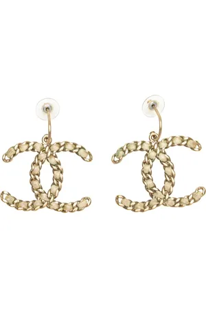 CHANEL 2000-2025 Plated CC Woven Canvas Push Back Earrings costume earrings