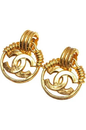 CHANEL 1994 Plated CC Swing Clip On Earrings costume earrings