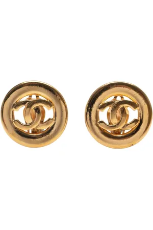 CHANEL 1990-2010 Plated CC Round Clip On Earrings costume earrings